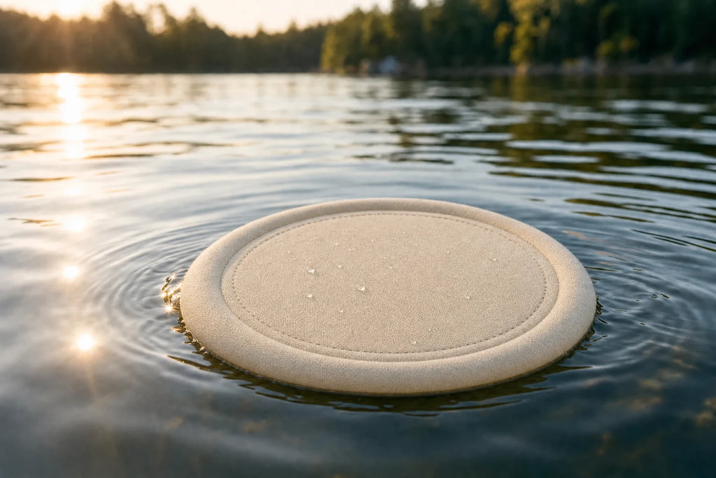 Soft dog frisbee floating on water