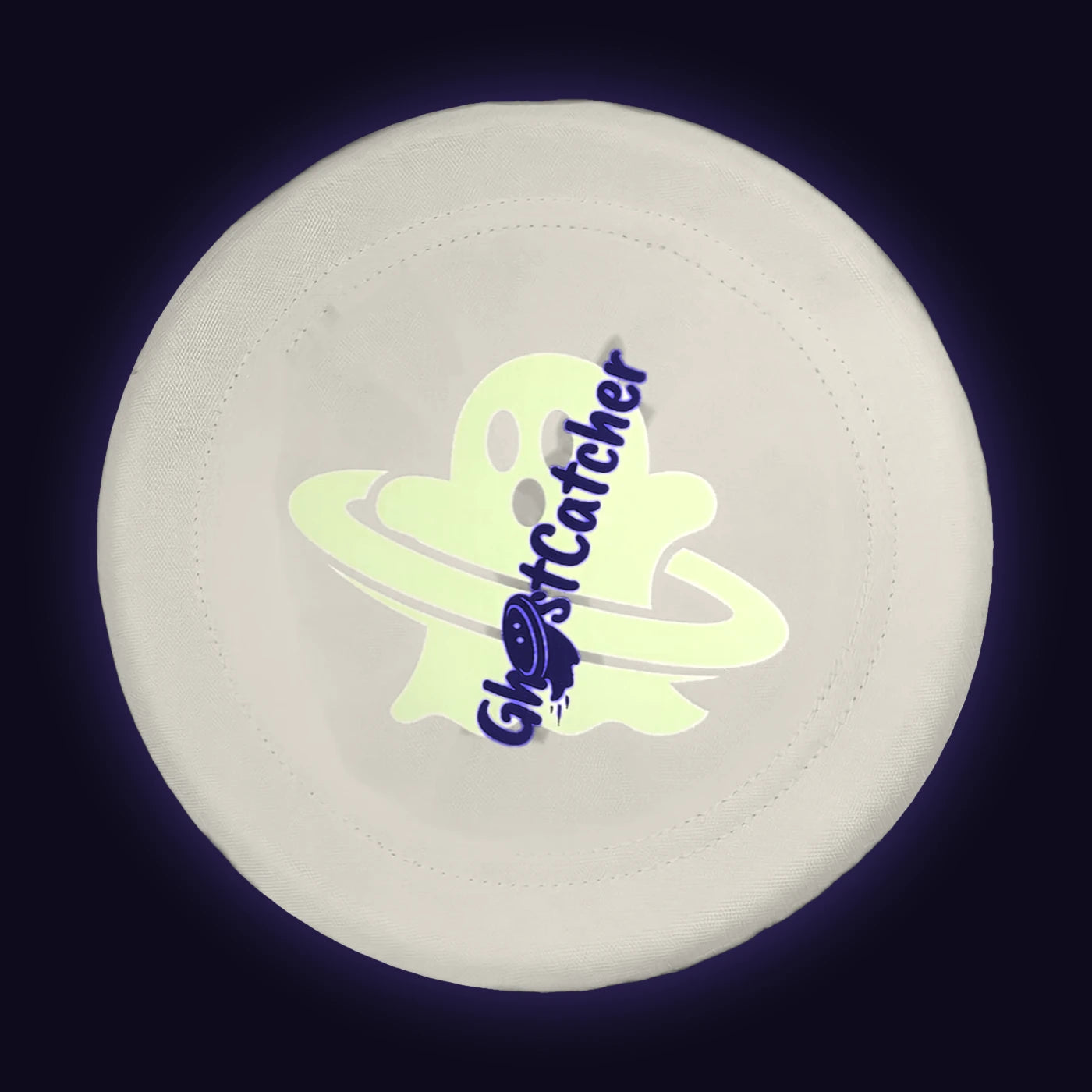 The hidden GHOSTCATCHER UV ghost glowing behind the logo, simulated dog's-eye view